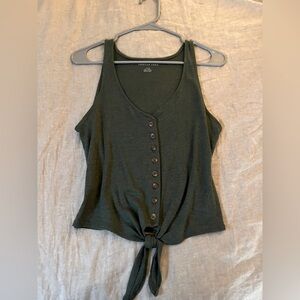 a forest green tank top with buttons and tie from american eagle
